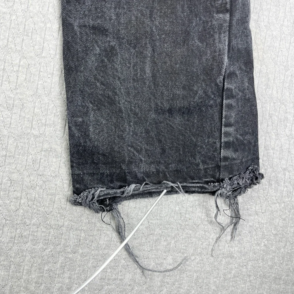 Zara Baggy Wide Leg Jeans Men 34/32x30.5 Black Distressed Raw Hem Straight Leg